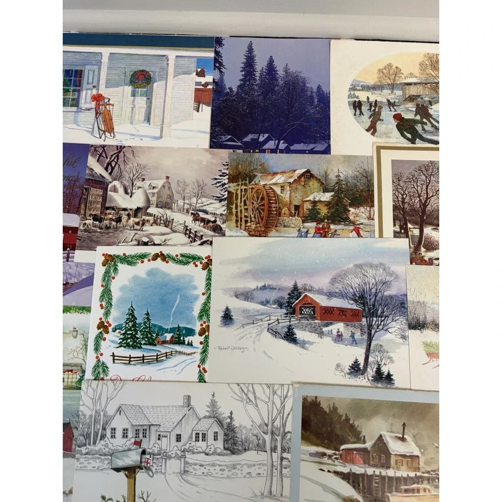 Vintage Christmas Cards Fronts ONLY Houses Barns More Scrapbooking Crafts 50+